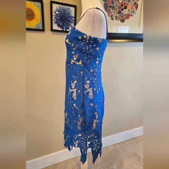 Lulu's Strapless Royal Blue Lace Cutout Dress - Picture 4 of 7